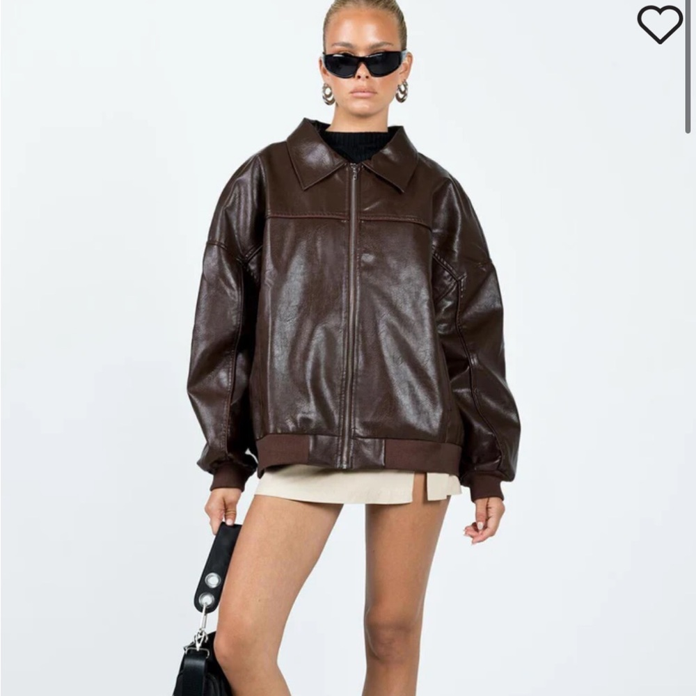 Princess Polly Faux Brown Leather Jacket for Winter